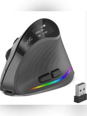 AOC Wireless Ergonomic Vertical Mouse in Matte Black with RGB Accent